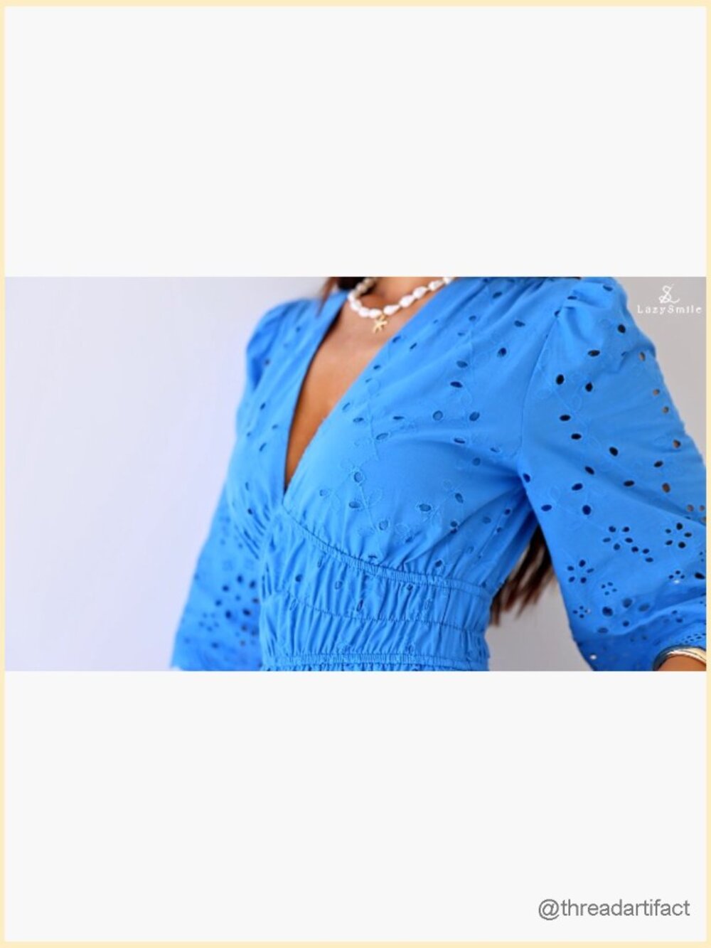 Long Sleeve V Neck Eyelet Ruffle Swing A-Line Boho Maxi Dress - Picture 7 of 7